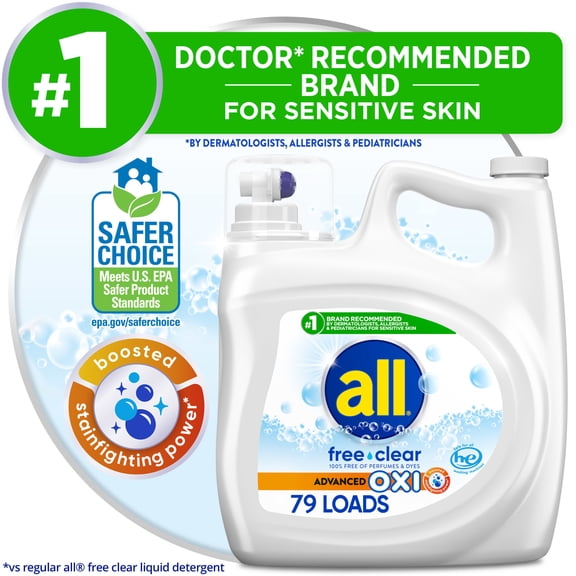 all Free Clear Liquid Laundry Detergent, Oxi, 141oz, 79 Loads