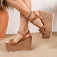 thumbnail image 2 of Pandaie Platform Sandals Women Ankle Strap Wedge Summer Beach Slides 4.72 Inch Open Toe Espadrille Dressy Slip on Sandal Brown 6, 2 of 8