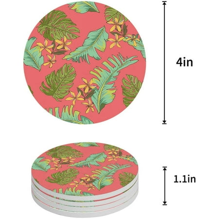 

ZHANZZK Tropical Banana Leaf Set of 8 Round Coaster for Drinks Absorbent Ceramic Stone Coasters Cup Mat with Cork Base for Home Kitchen Room Coffee Table Bar Decor
