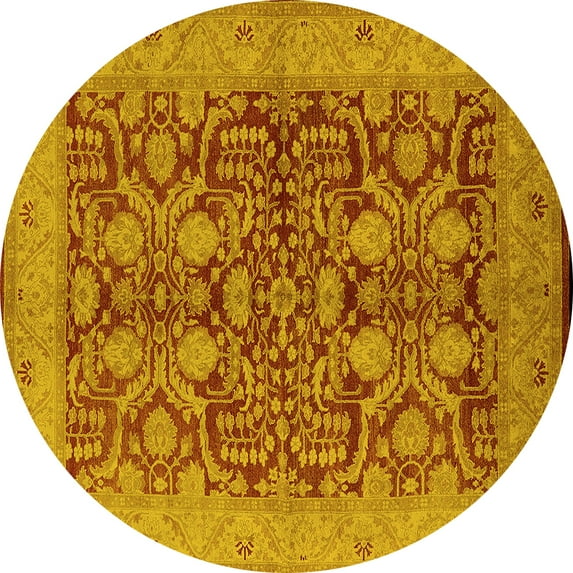 Ahgly Company Indoor Round Oriental Yellow Industrial Area Rugs, 8' Round