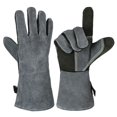 thumbnail image 1 of Guantes para barbacoa de piel de vaca resistentes al calor, 14 pulgadas, color negro, 1 of 5