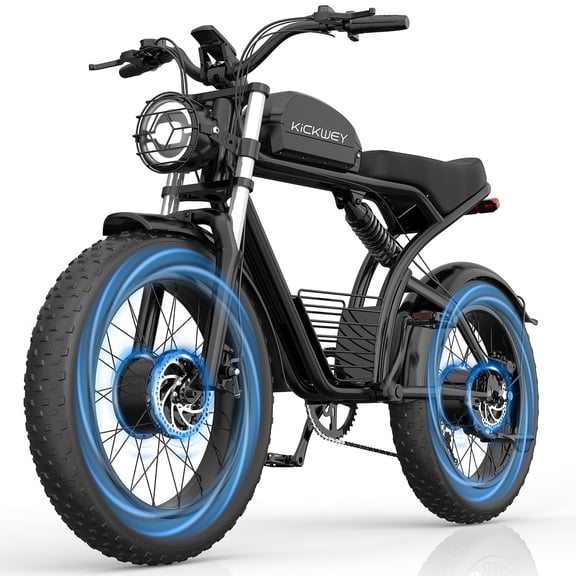 Kickwey Dual Motor Electric Bike for Adult, 20" Fat Tire E-Mountain Bike, 48V 23Ah Battery, Full Suspension, 7-Speed E-Bike UL2849