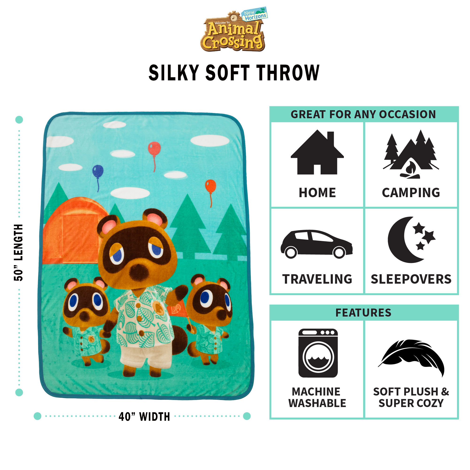 Animal Crossing Kids Silky Soft Plush Throw Blanket, 40 x 50, Gaming Bedding, Green - image 3 of 6
