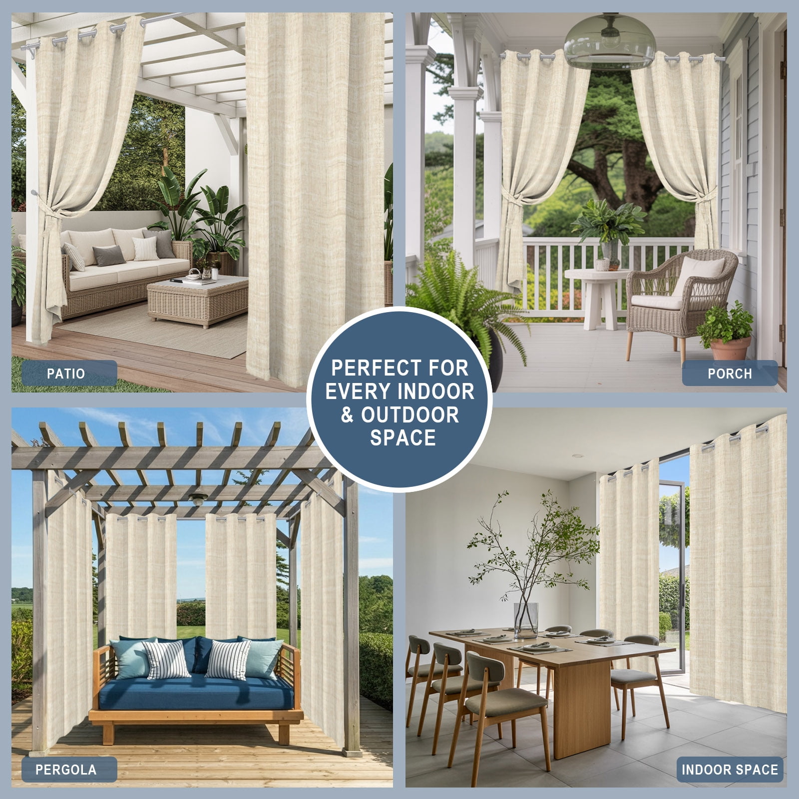 Cream Outdoor Curtains for Patio, Abstract Modern Farmhouse Solid Color Sunshade Privacy Drapes Grommet Waterproof Outside Curtains for Porch/Cabana/Balcony 54"x 108", 1 Panel