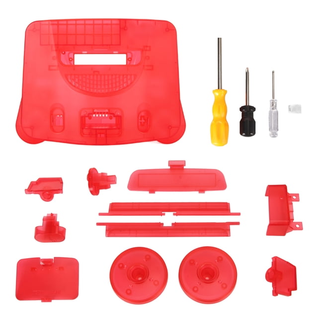 DEWIN Coque de Remplacement pour Console de Jeu Rétro ABS Coque de Remplacement Professionnelle pour N64 Transparent Rouge