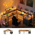 thumbnail image 5 of 66.93 Inch L-Shaped Desk with Storage Drawers, Gaming Desk with Power Outlet & LED Light Strip, Corner Computer Desk with Shelves for Home Office Workstations, Rustic Brown, 5 of 10