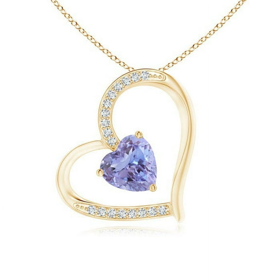 ANGARA Natural 0.8 Ct. Tanzanite with Diamond Heart Pendant Necklace in 14K Yellow Gold for Women with 18 Inch Cable Chain