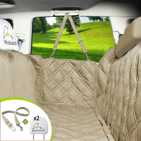 UPC: 0680063524561 | Meadowlark Dog Seat Covers Beige Unique Design & Entire Car Protection-Doors Headrests & Backseat. Extra Durable Zippered Side Flap  Waterproof Pet Seat Cover + Seat Belt & 2 Headrest Protectors