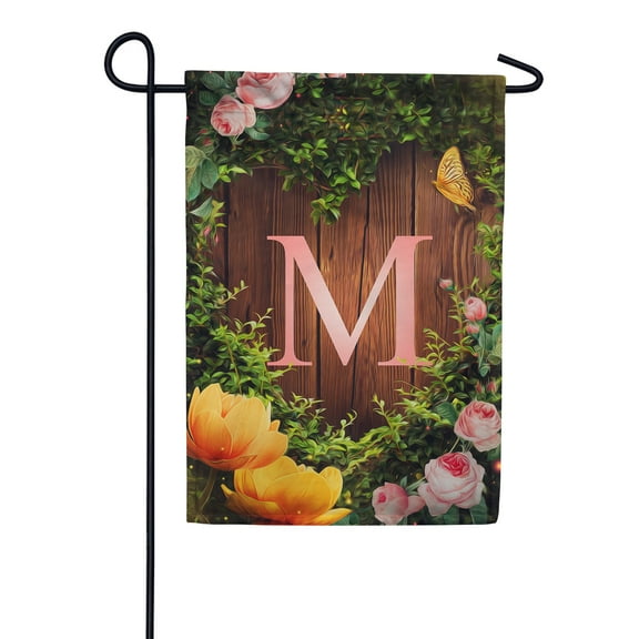 America Forever Spring Monogram Garden Flag Letter M 12.5 x 18 inches Double Sided Vertical Outdoor, Yard, Lawn, Seasonal Decorative Beautiful Flowers, Garden, Summer Butterfly Garden Flag