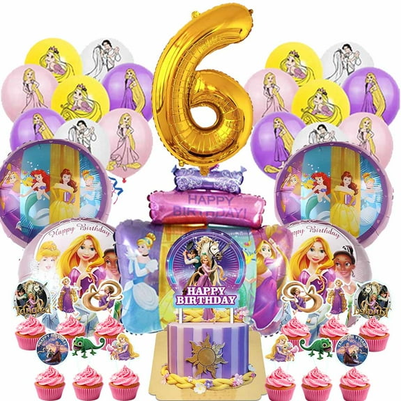 Long Hair Princess Party Supplies 6th Decor Kit Balloons Birthday Cake Topper Decorations