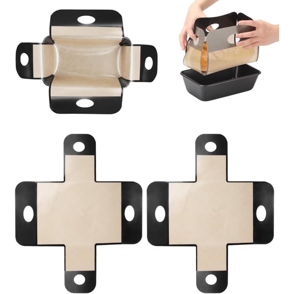 2pcs Reusable Silicone Bread Sling for Sourdough, Non-Stick, Heat-Resistant Baking Mat with 4 Handles, Easy-Release Oven Liner Fits 9" x 5" or 1.5 lb Loaf Pans