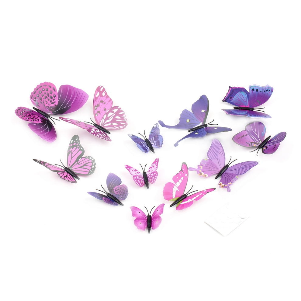 3d Butterfly Wall Sticker For Home Decoration Decals 12pcs 6big+6small Pvc 