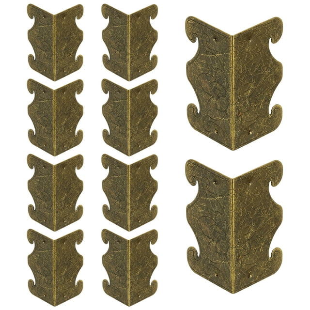 Uxcell 10 Paquete de Protectores de Esquina para Zócalos, Cubierta de Bisel Metálico Decorativa Vintage para Muebles de Madera, Mesa, Armario, Cajón, Bronce