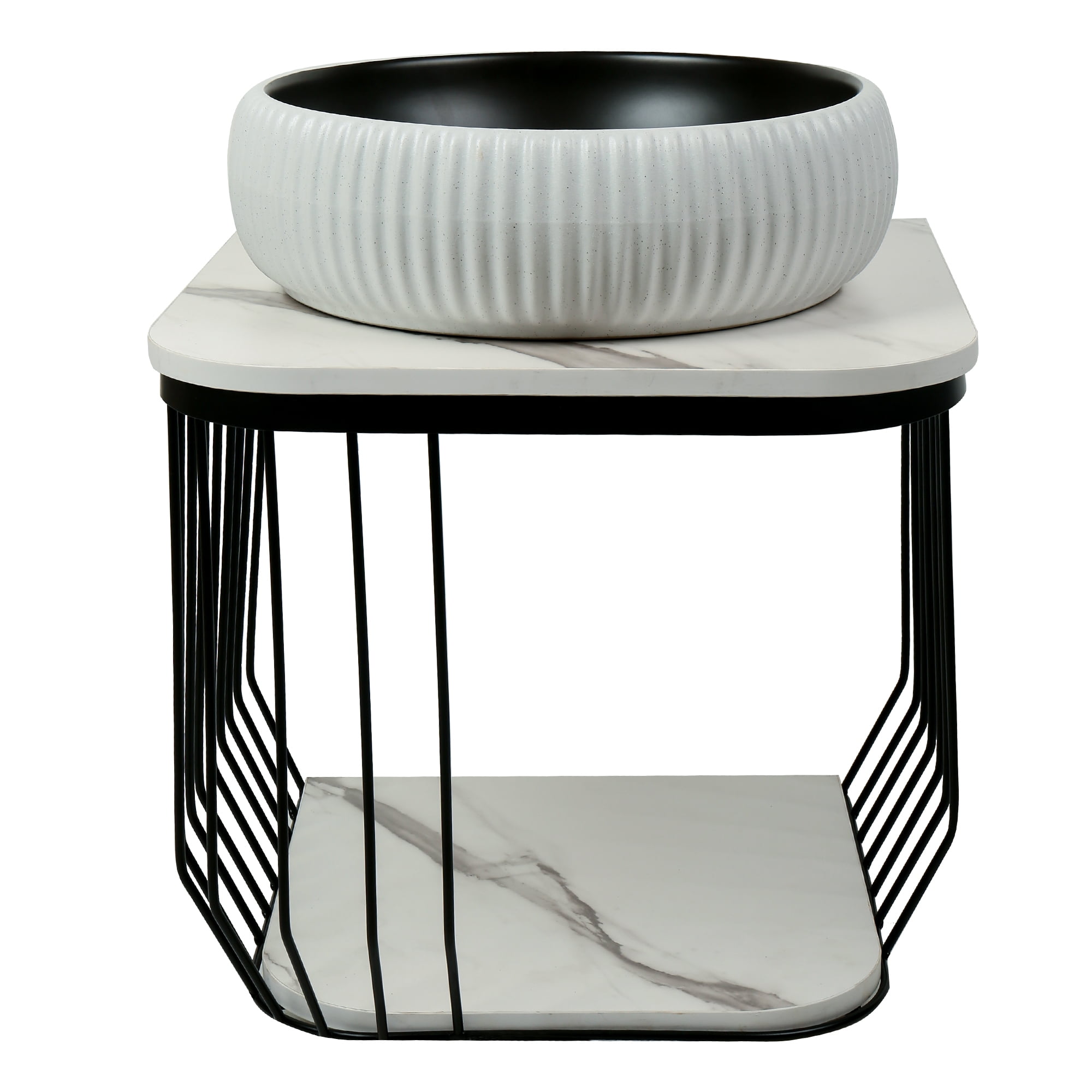 Fine Fixtures Dumbo 20" Modern Wall-Mounted Vanity with Black Metal Frame and Marble-Look Top, Compact Open-Frame Design with 16" Round Vessel Sink