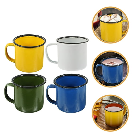 Masteelf 4pcs Enamel Mug Enamel Camping Coffee Mug with Handle Portable Drinking Cup Metal Mug Round Camp Enamel Cup for Tea and Hot Chocolate Christmas Assorted Color