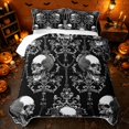 thumbnail image 2 of Erosebridal Spooky Vintage Skull Quilt King, Halloween Baroque Floral King Coverlet Set for Boys Girls, Black White, 3pcs 1 Bedspread and 2 Pillowcases, 2 of 7
