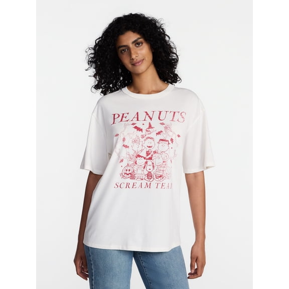 Peanuts Women's Halloween Graphic Oversized Tee, Sizes XXS-XXL