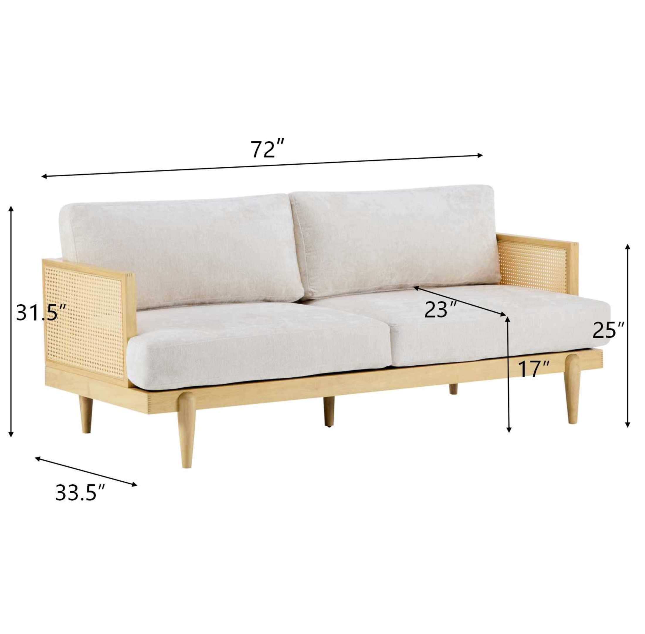 Christopher Knight Home Vintage 72“ Rattan 3-Seat Sofa with Solid Wood Frame, High-Rebound Cushions, Natural