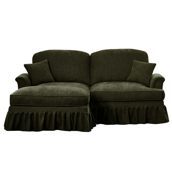 JERFIT Modular L-Shaped Sofa with Ottoman, 2-Seater Chenille Loveseat for Small Space, Convertible Sectional Couch with Flared Arms and Removable Ruffle Skirt, Mid-Century Modern Design, Green