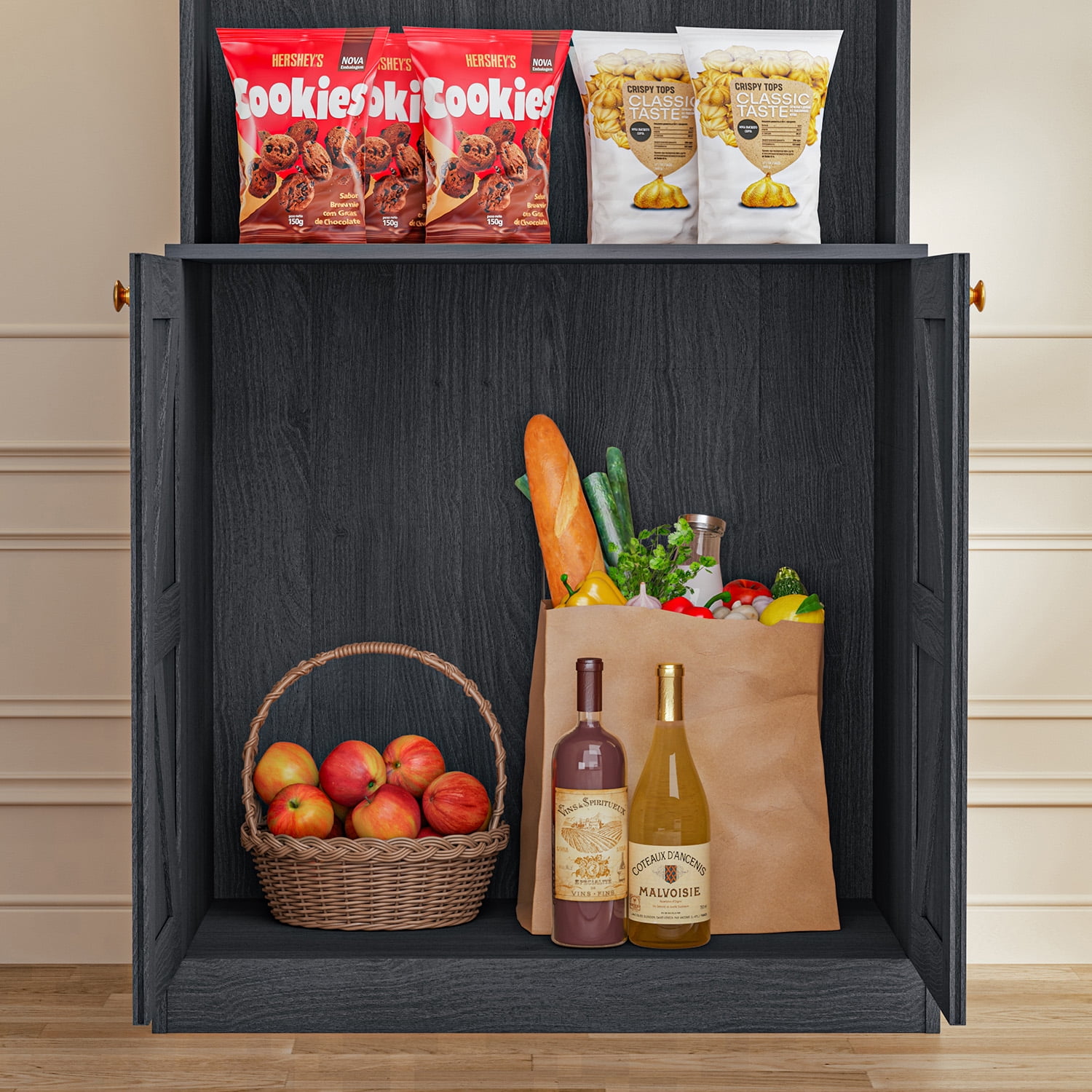 71" Tall Kitchen Pantry Cabinet Set of 3 With Adjustable Shelve,Coffee Bar Hutch with Microwave Stand for Dining Room,Living Room,Black