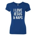 thumbnail image 2 of Wild Bobby, I Love Jesus & Naps Inspirational/Christian Women Slim Fit Junior Tee, Royal, Small, 2 of 6