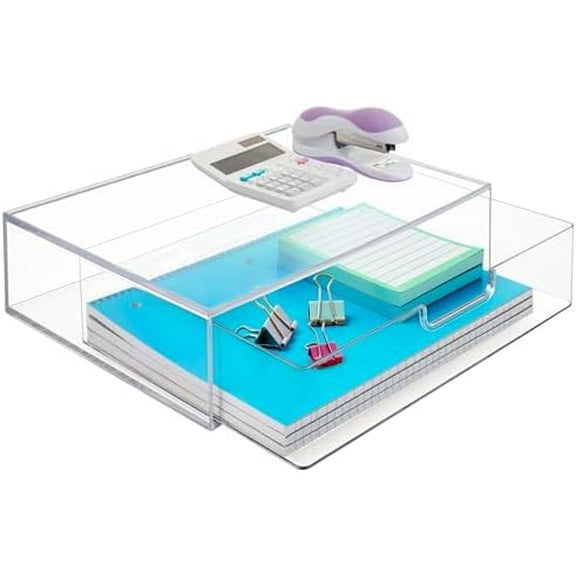 STAX Plastic Stackable Organizer Drawer in Clear | 12.5-inches Wide | Organize Office Desk Accessories and Sort Letter-Size Paper | Made in USA