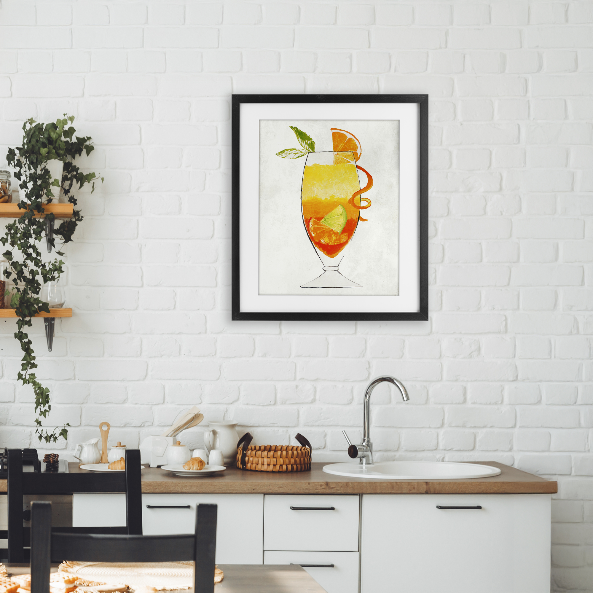 Stupell Industries Summer Cocktail Orange Fruit Black Framed Print Under Glass, design by Lorenzo Collective