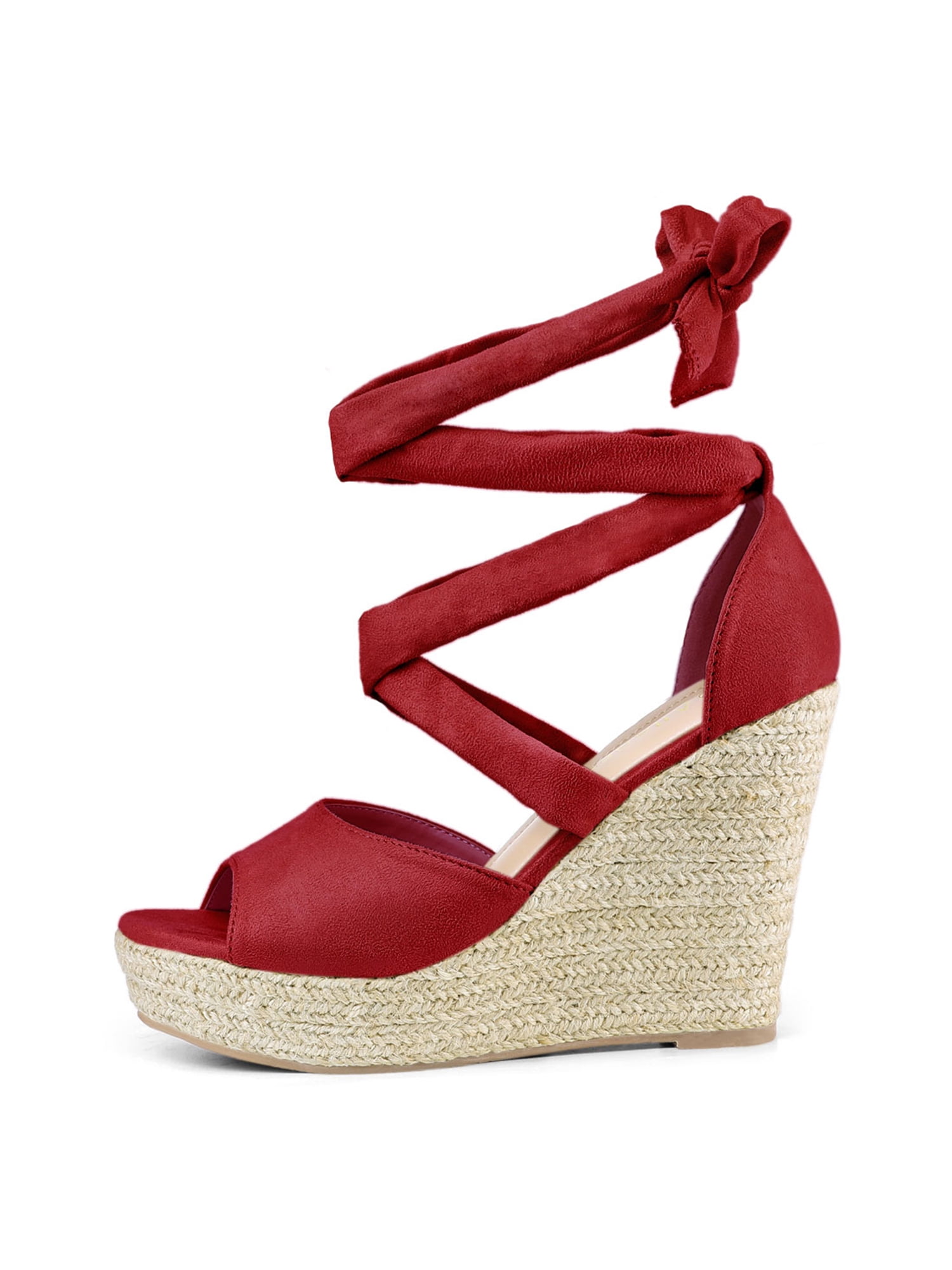 DARING DIVA Women's Lace Up Espadrilles Platform Wedges Sandals Red 7.5