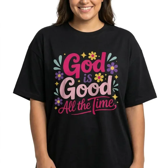 God Is Good All The Time Shirt Women Retro Christian Graphic Tee Plus Size Faith Top
