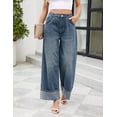 thumbnail image 2 of EMMIOL Women's Wide Leg Jeans Mid Waist Stretchy Loose Fit Jeans Baggy Boyfriend Denim Pants with Cuffed Hem, 2 of 6