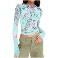 thumbnail image 2 of VOONCAS Womens Crop Tops Crew Neck Fall Winter Long Sleeve Print Casual Light Blue Going Out Tops for Women Size 3XL, 2 of 7
