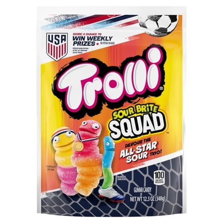 2 pack Trolli Sour Brite Squad Gummy Candy  Sour Gummy Worms Summer Candy Resealable Bag 12.3 oz