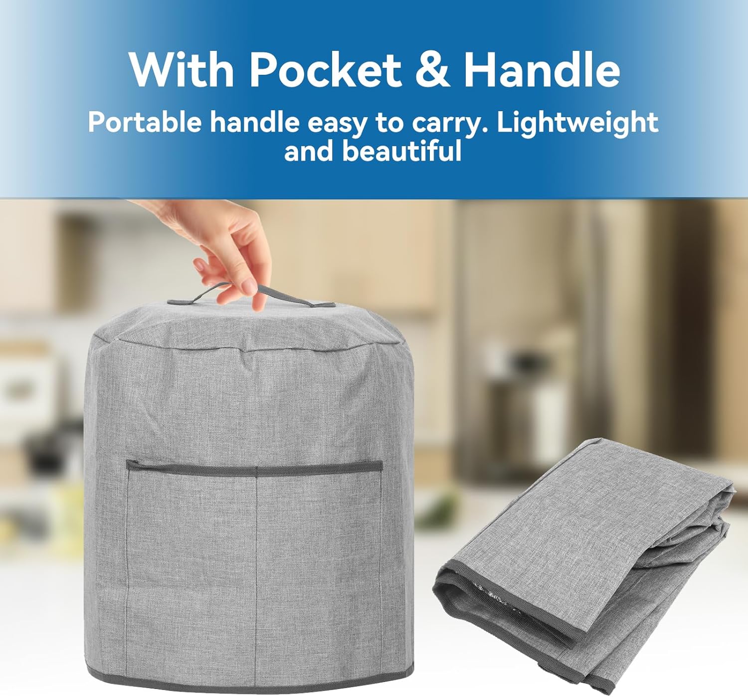 ABPETE Air Fryer Dust Cover, Waterproof Insulated Protective Cover Bag with Pocket and Handle for Electric Pressure Cooker Air Fryer Rice Cooker Steamer, 38 x 38.7 cm(Grey)