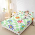 thumbnail image 4 of Homewish Cute Groovy Flower Queen Sheet Sets, White Green Plaid Flat Sheet, Teens Kids Boys Girls Queen Fitted Sheet, Ultra Soft Bedroom Decor, 4-Piece, 4 of 7