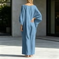 thumbnail image 4 of Ygbgbb Women's Oversized Linen-Blend Maxi Dress, Batwing Sleeve Dress with Pockets, Loose Wide Sleeve Casual Summer Long Dress Sky Blue XL, 4 of 5