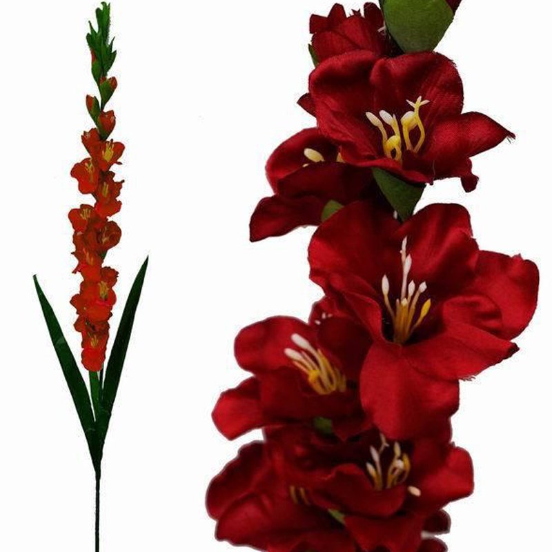 6 Stem 48 Pcs Red Artificial Gladiolus Stem Flowers