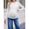 thumbnail image 5 of Weardear 3 Pack Maternity Shirts Ruched Side Long Sleeve Pregnancy Basic T-Shirt Casual Round Neck Pregnant Tops, 5 of 6