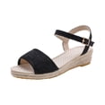 thumbnail image 5 of Rokment Women's Beach Espadrilles Wedge Sandals Breathable Comfortable Woven Linen Geometric Open Toe Ankle Strap Platform Low Heels Dressy Summer Shoes for Vacation Black Size 6, 5 of 6