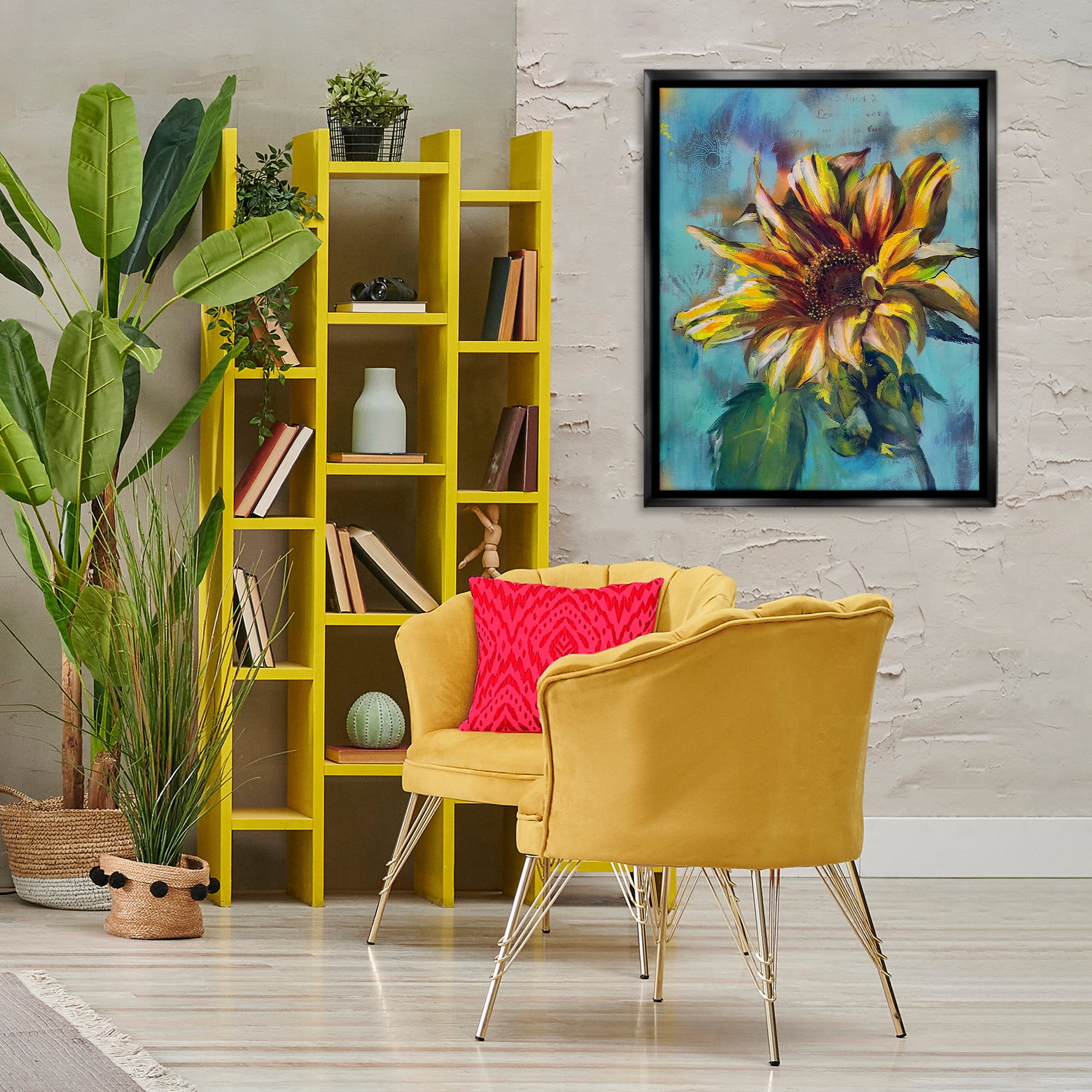 Stupell Industries Finding Spring Sunflower Plants & Flowers Painting Black Floater Framed Canvas Art Print Wall Art, 25 x 31