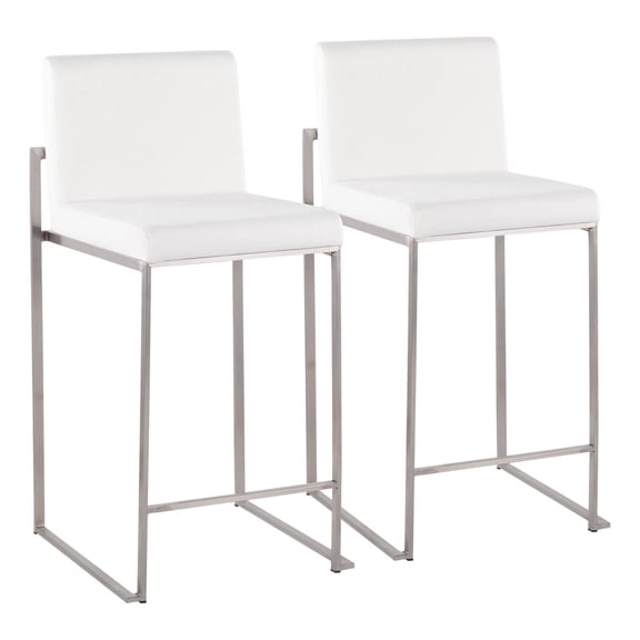 Fuji Contemporary High Back Counter Stool In Stainless Steel And White Velvet - Set Of 2