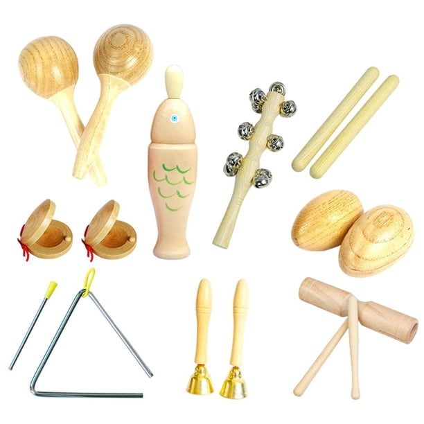 Instrumentos de percusión de juguete con bolsa de almacenamiento, juego de instrumentos musicales para preescolar 9 piezas 0805Kg
