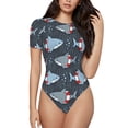 thumbnail image 1 of Bingfone Justaucorps à Col Rond pour Femmes Motif Requin Mignon, Manches Courtes à Boutons-Pression, Adapté pour Fête, Sport, Usage Quotidien-Moyen, 1 of 7