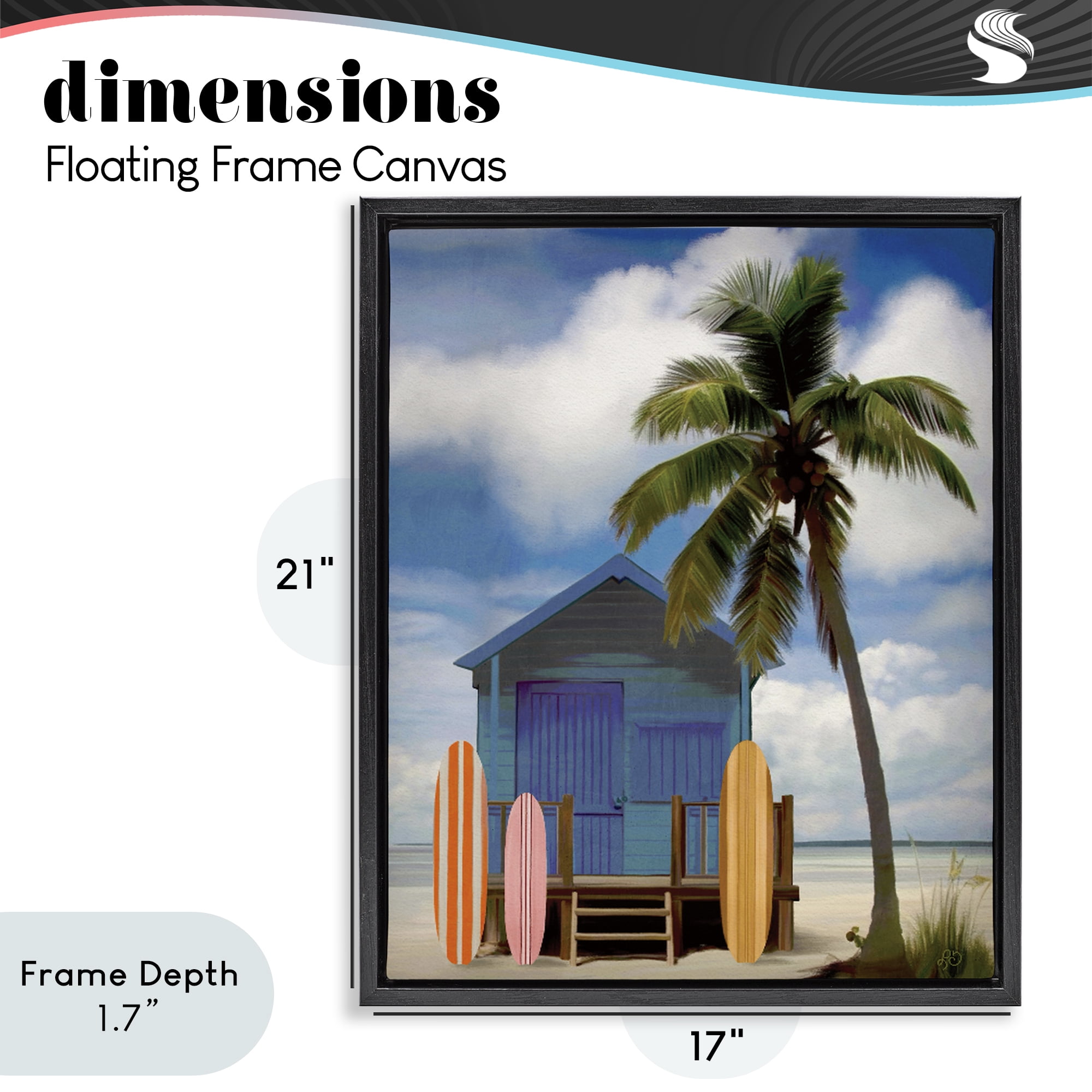 Stupell Industries Palm Overhanging Surf Shop Black Framed Floater Canvas Wall Art, design by Lisa R Dumm