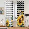 thumbnail image 2 of Sunflower Plaid Kitchen Curtains 96 Inch Length, Black White Checkered Yellow Floral Grommet Top Bedroom Living Room Curtains, Light Filtering Cafe Curtain Drapes 2 Panels Set 104''x96'', 2 of 9
