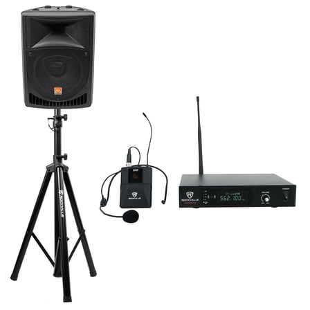 Rockville RPG8 8" Powered 400 Watt 2-Way PA Speaker System   Headset Microphone