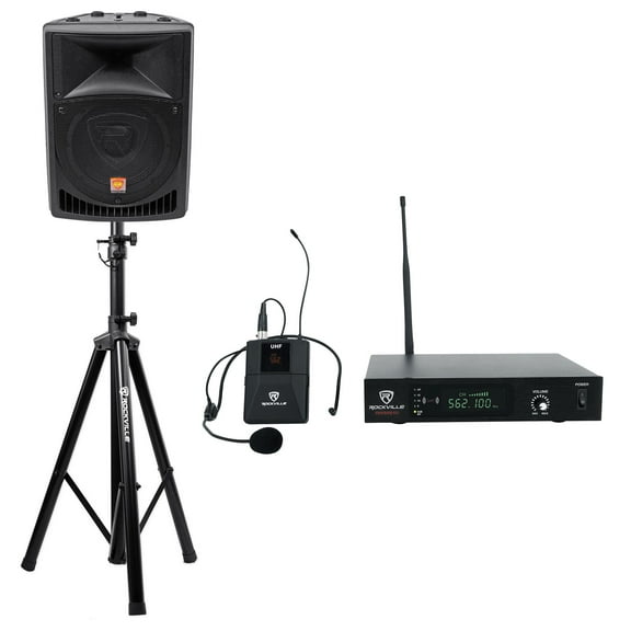 Rockville RPG8 8" Powered 400 Watt 2-Way PA Speaker System   Headset Microphone