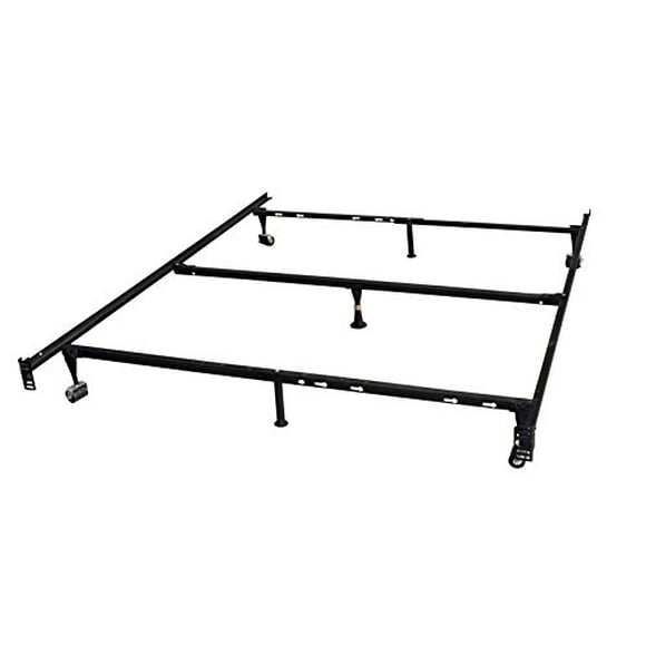 Kings Brand 7-Leg Heavy Duty Adjustable Metal Queen Size Bed Frame with Center Support Rug Rollers and Locking Wheel