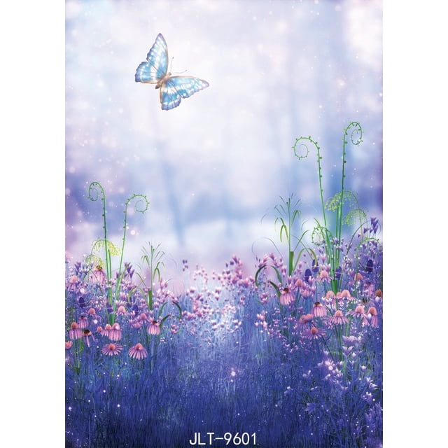 Telón de Fondo de Fotografía ABPHQTO Hermosa Mariposa Flor Morada 150x220cm