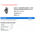 thumbnail image 2 of Starter - Compatible with 2011 - 2019 Chevy Silverado 2500 HD 6.6L V8 2012 2013 2014 2015 2016 2017 2018, 2 of 2