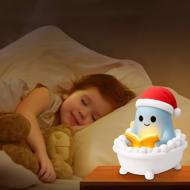 Luz nocturna fantasma de bañera con sombrero de Navidad | Decoración navideña festiva | Lámpara de lectura caprichosa | LED ambiental suave | Centro de mesa navideño de Halloween | Regalo único del